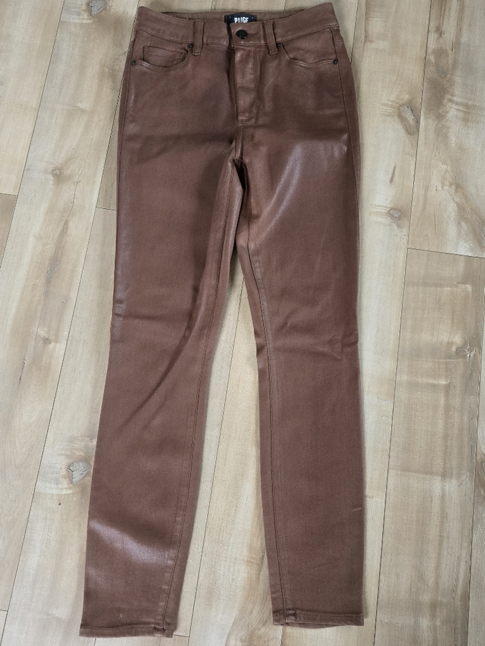 PAIGE Hoxton Ankle Coated Skinny Jeans — Cognac | High Rise | Size 27